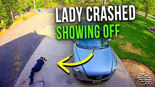 Lady Showing Nephew She Can Ride a Scooter Too and Even Attempted a Trick Then Crashed