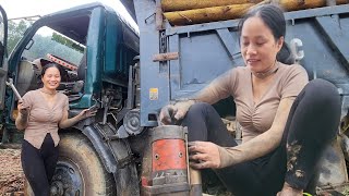 : Genius girl. Dangerous road The girl went alone to repair the starter motor for a logging truck.