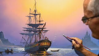 Drawing ship with acrylic paint lesson | Time Lapse | Episode 1.