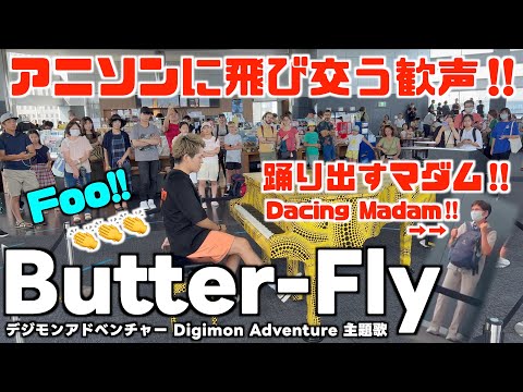 [ストリートピアノ]踊り出すマダム!飛び交う歓声!デジモンの｢Butter-Fly｣弾いてみた![Digimon Adventure OP]