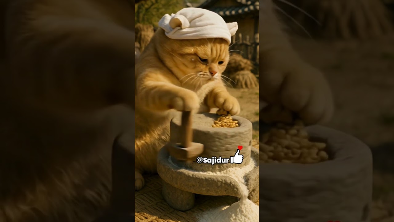 Village Cat Cooking Roti | A Heartwarming Scene of Family & Food   