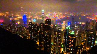 Hong kong skyline by night, seen from ...