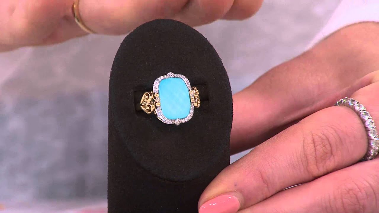 14K Gold Sleeping Beauty Turquoise Doublet and Diamond Ring with Courtney Cason