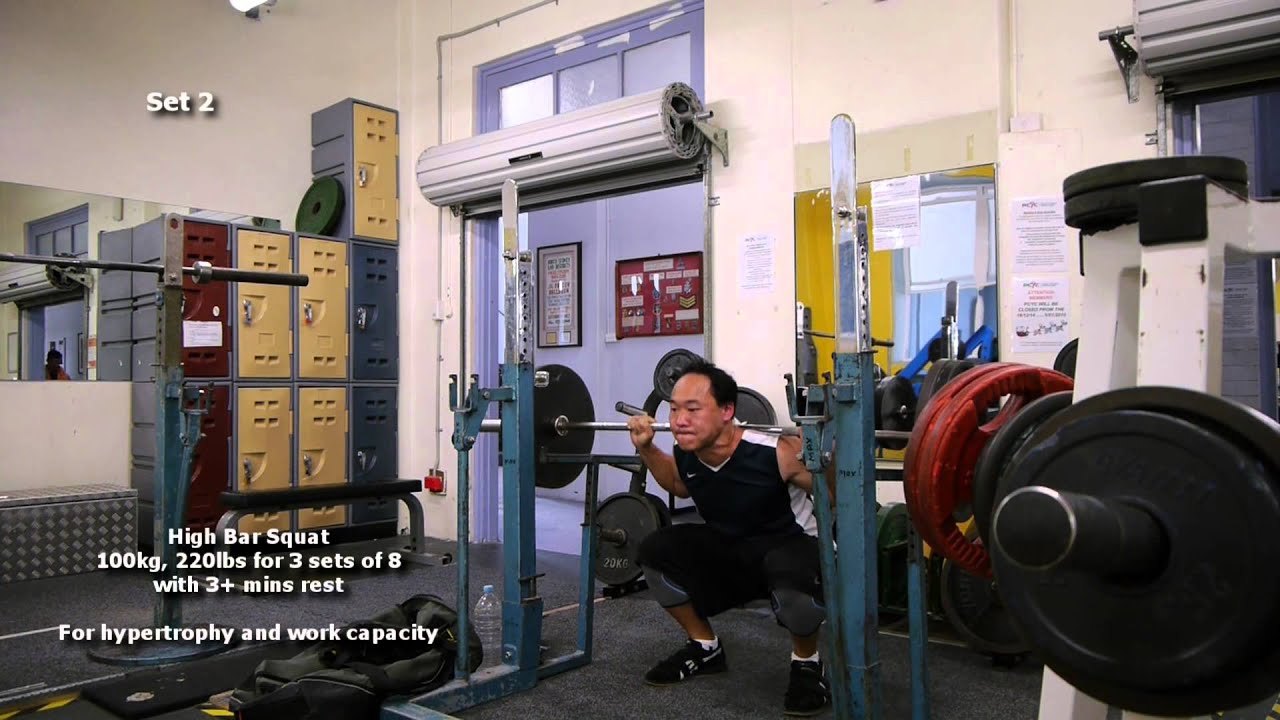 Vertical Jump training High Bar Olympic squat 120kg 264lbs x6, x5