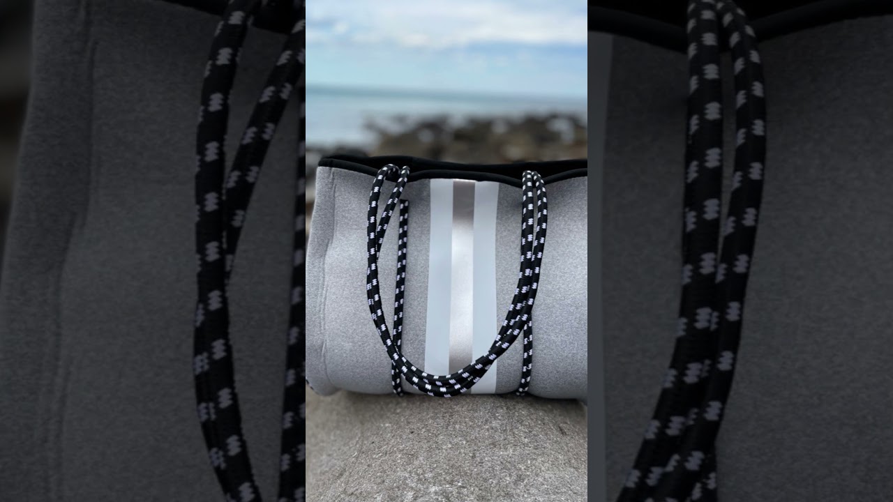 Cheeky-X Handbag Vegan Tote 2 Piece Stripe Grey & Silver 