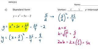 MPM2D Unit 5 Lesson 5 Convert from Standard to Vertex   Edited