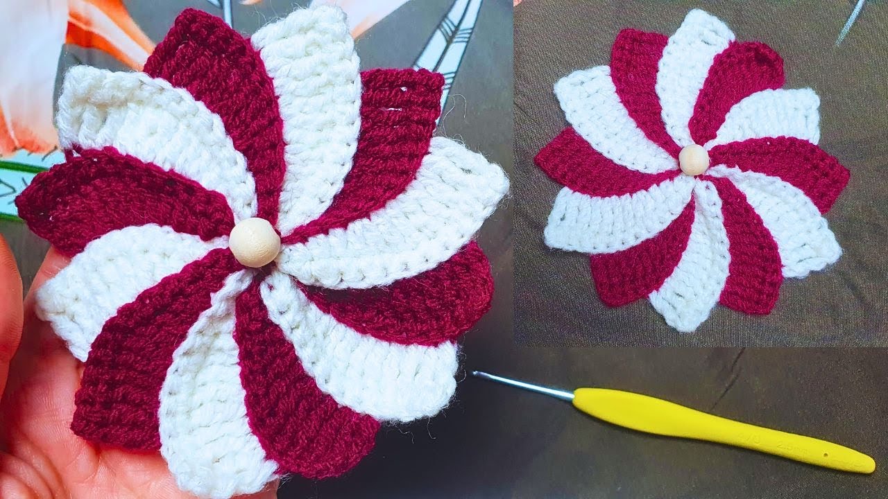 Flor a crochet con efecto molinillo 🌼 ¡Queda divina y se hace en minutos!
