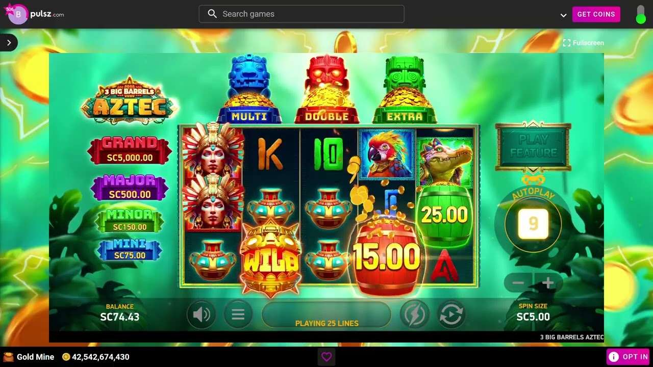 Игровой автомат 3 Big Barrels Aztec на Pulsz.com 23.01.2026 в 