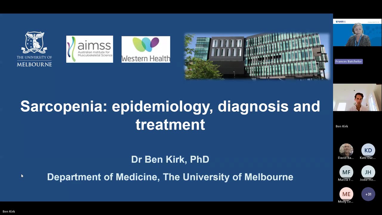 NARI Seminars in Ageing: Sarcopenia Epidemiology, Diagnosis & Treatment presented by Dr Ben Kirk.