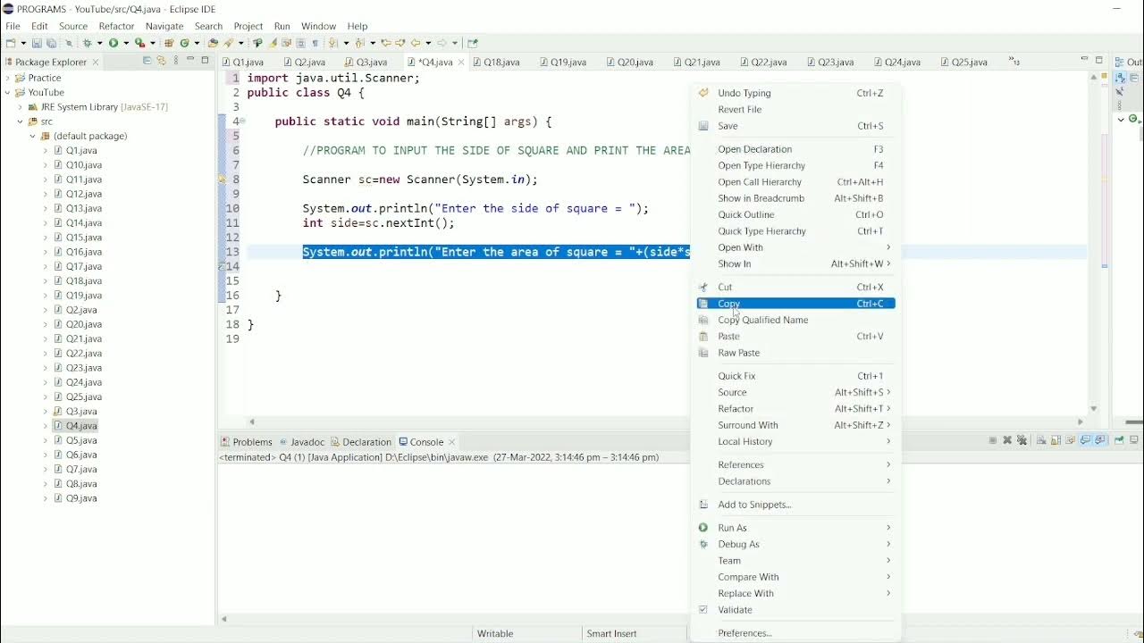 || 4 || Java program to Calculate Area and Perimeter of Square | How to ...