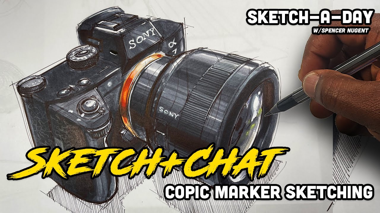 Industrial Design - How to draw an SLR plus microphone and a bit on auxiliary vanishing points