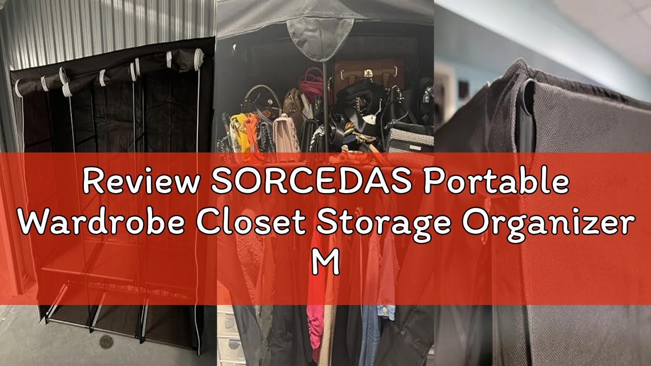Review SORCEDAS Portable Wardrobe Closet Storage Organizer Metal Hanging Rack Non-Woven Fabric 34 In