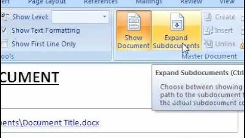 How to quickly expand a subdocument in a master document in Word