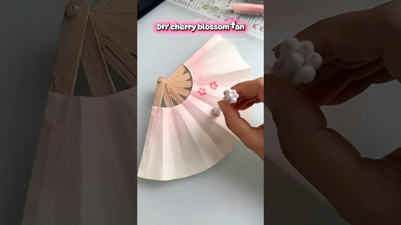DIY Cherry Blossom fan 🌸✨🪭#shorts #art #diy #craft #youtubeshorts