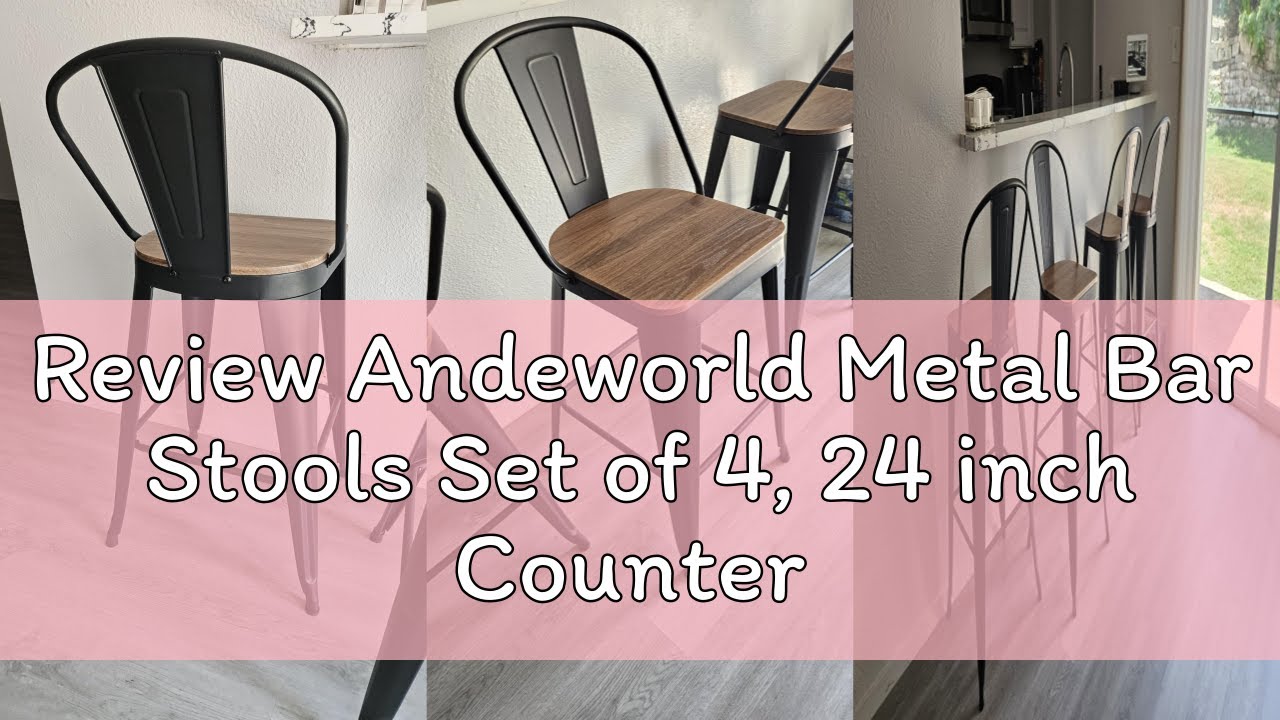 Review Andeworld Metal Bar Stools Set of 4, 24 inch Counter Height Barstools with Backs Farmhouse Mo