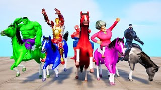 Superheroes Spiderman PRO 5 SUPERHERO TEAM Horse Racing Challenge with Spiderman, Hulk, Joker,Batman