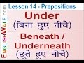 Under, Beneath, Underneath (नीचे) - {Prepositions}