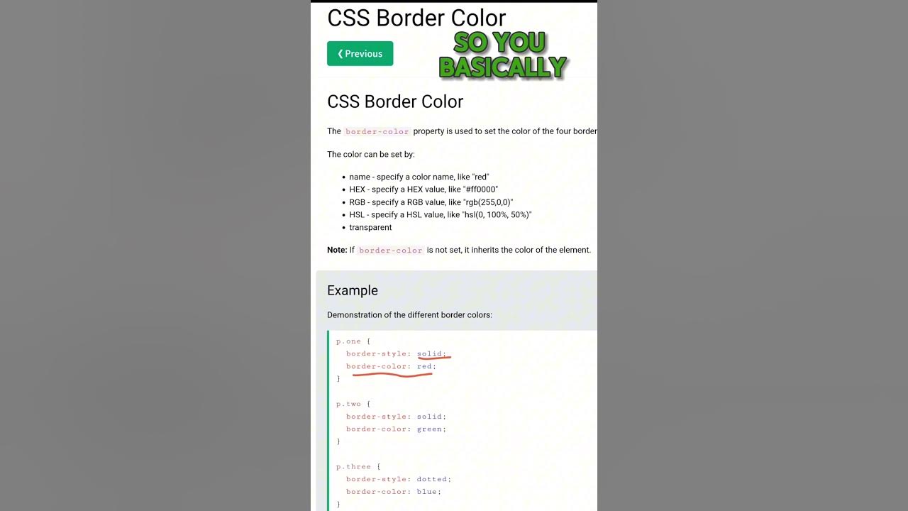 Css for dummies css border color property css htmlcss coding youtube