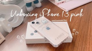 unboxing iphone 13 pink💕~ with cute cases🍎