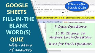 Google Sheets Functions Quiz | Fill-in-the-Word | Demo of Answers | Google Sheets Spreadsheet