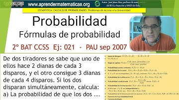 Fórmulas de probabilidad. Independencia de sucesos. PAU ccss2 septiembre 2007 B4. José Jaime Mas