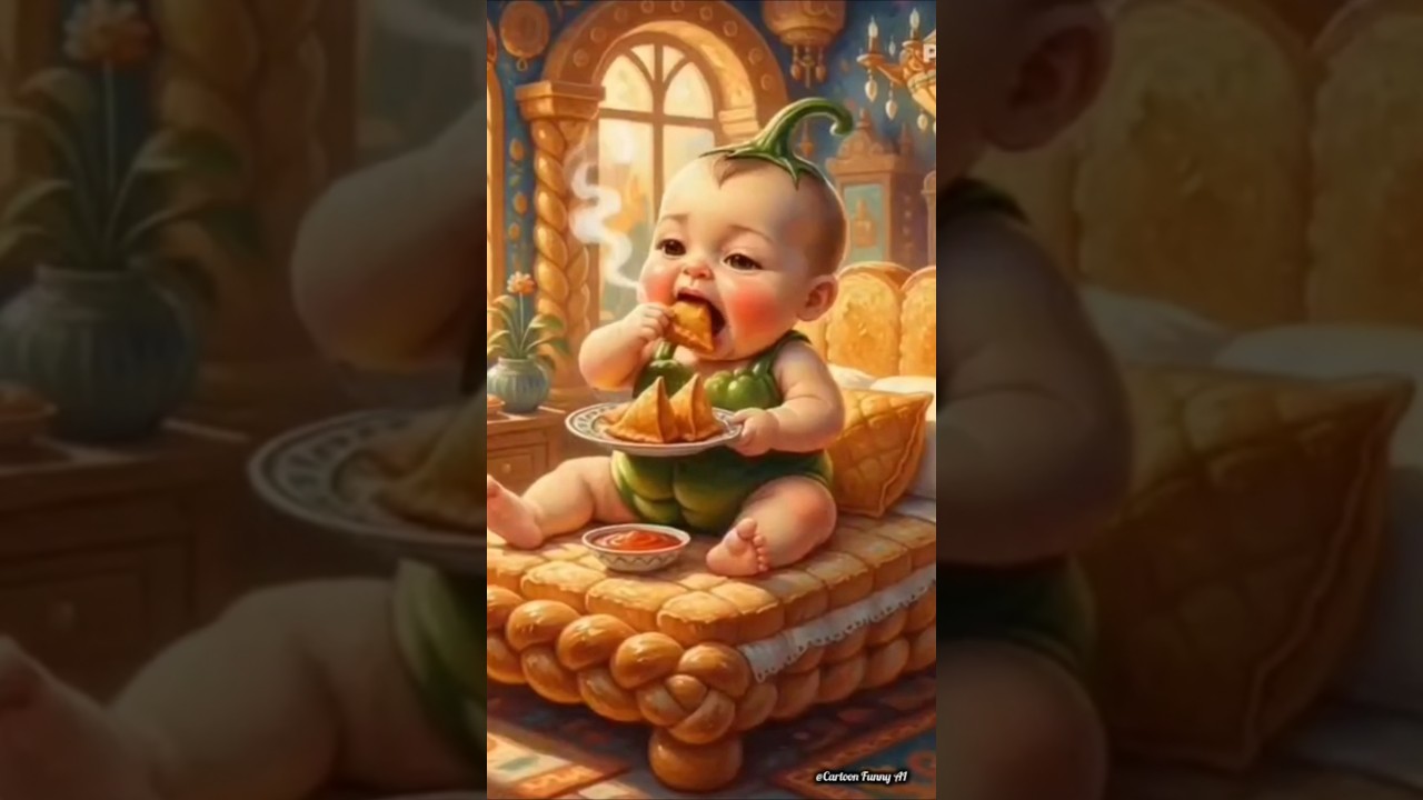 Cute Baby Like Capsicum eating Samosha/Cute Ai Genereted Capsicum baby/