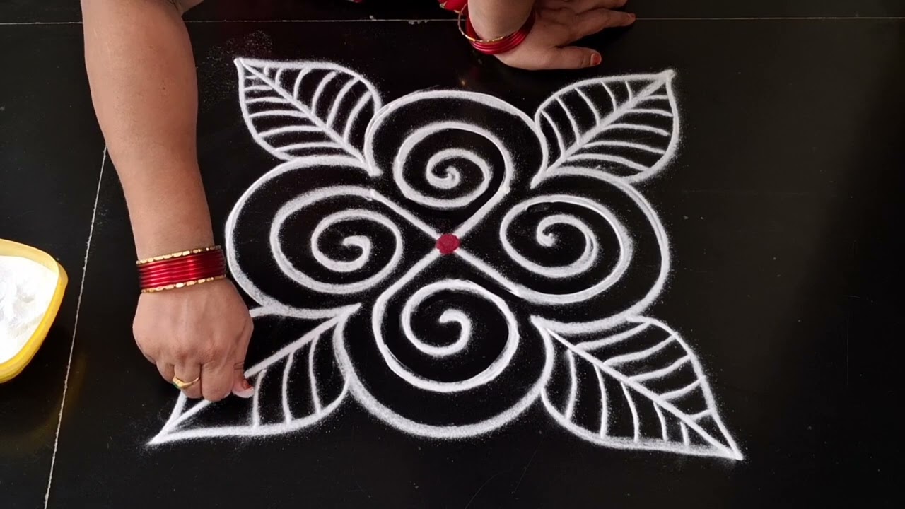 Daily use rangoli design //simple side border rangoli design //daily muggulu