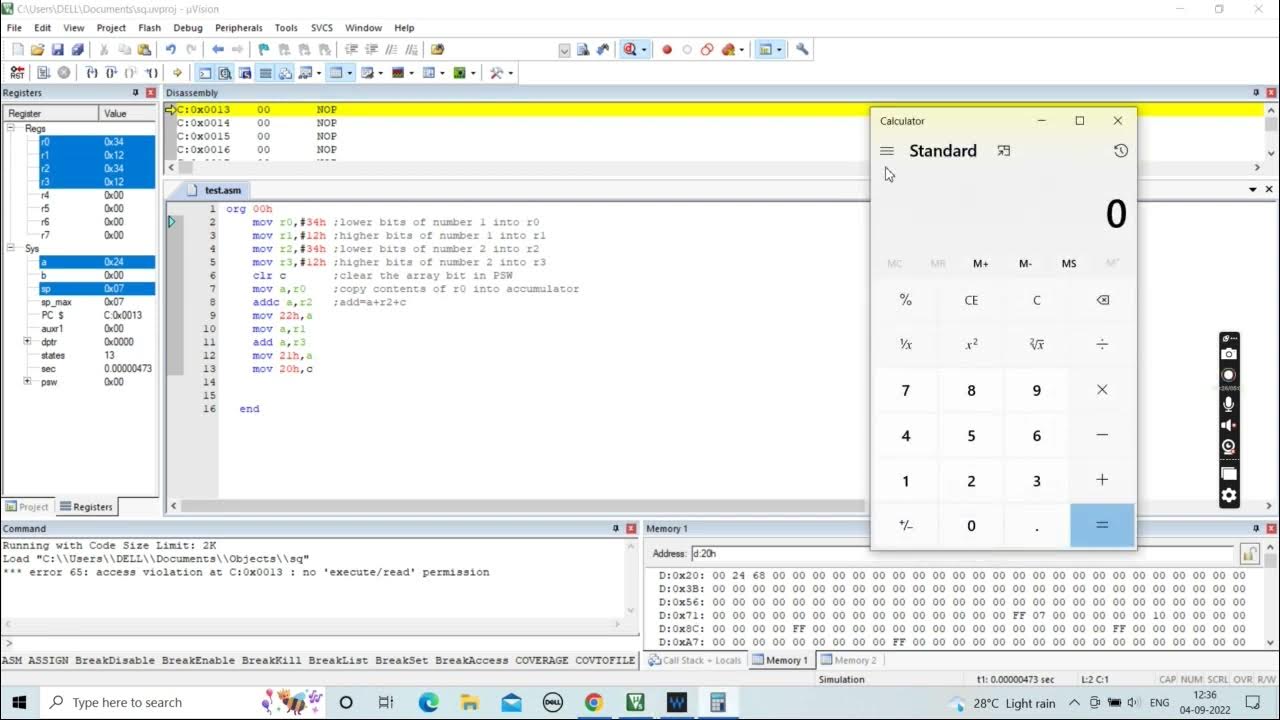 ALP TO ADD TWO 16 BIT NUMBERS.(8051 PROGRAMMING) - YouTube