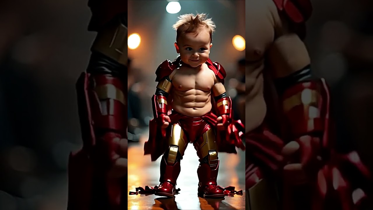Strong Baby Iron Man Cute Tony Stark from Marvel Avengers 