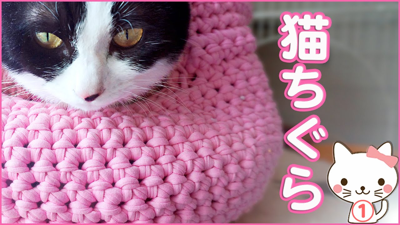 Cute Cat And Cat House 可愛い猫ちぐら 見て ピンク 手作りdiy Tシャツヤーン フックドゥスパゲッテ I Knit Neko Chigura Diy Youtube