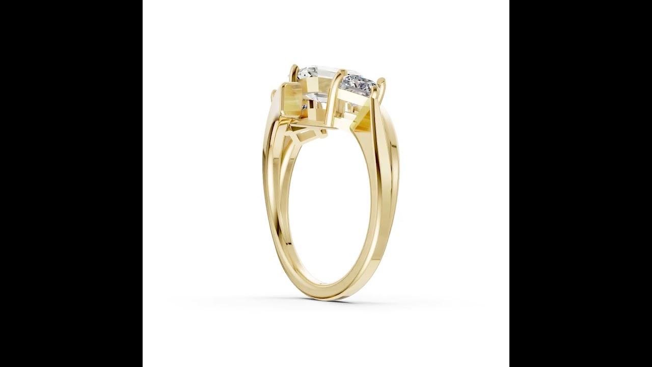 Emerald and Princess Cut Diamond Three-Stone Bypass Ring