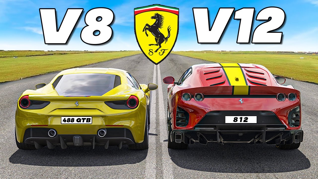 660HP Ferrari 488 GTB V8 v 830HP Ferrari 812 Competizione V12: DRAG RACE | Assetto Corsa