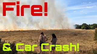 Car Crashes into Tractor. Huge Field Fire! = Bad Day!