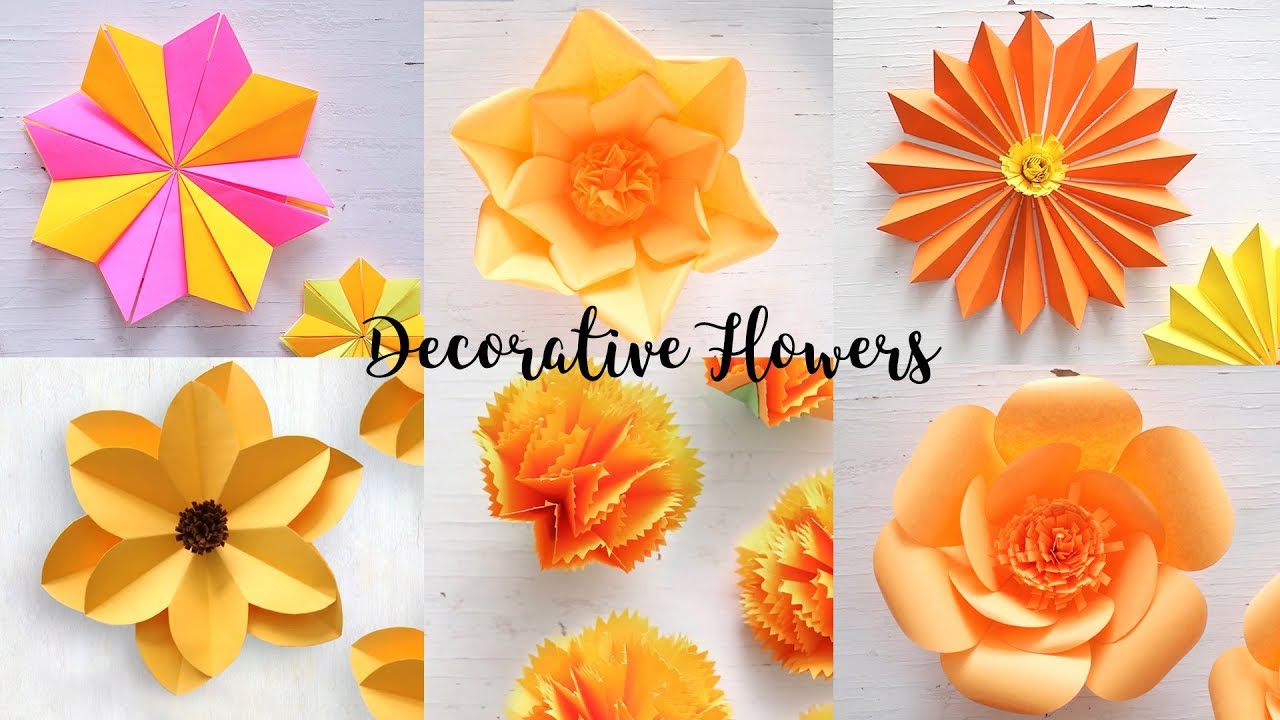 6 Flower Decor Ideas | Diy Paper Flower | Craft Videos - Youtube