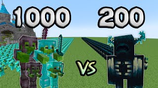 1000 Diamond Netherite Zombies Vs 200 Wardens | Minecraft