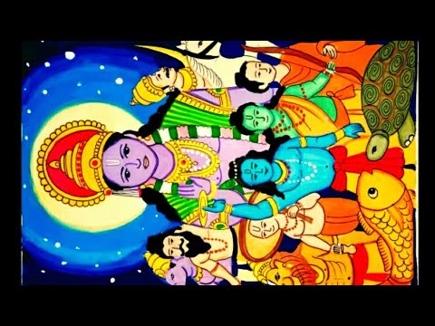lord Vishnu and his ten avatar\'s/Beautiful painting of lord ...