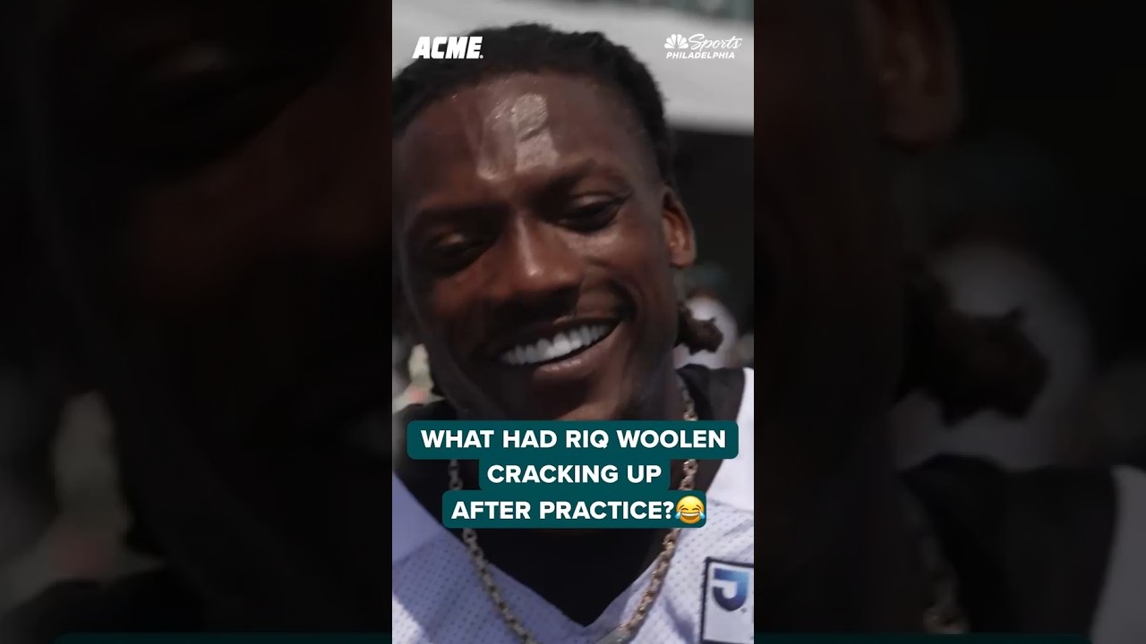 What had Riq Woolen cracking up after Eagles training camp practice on Thursday?