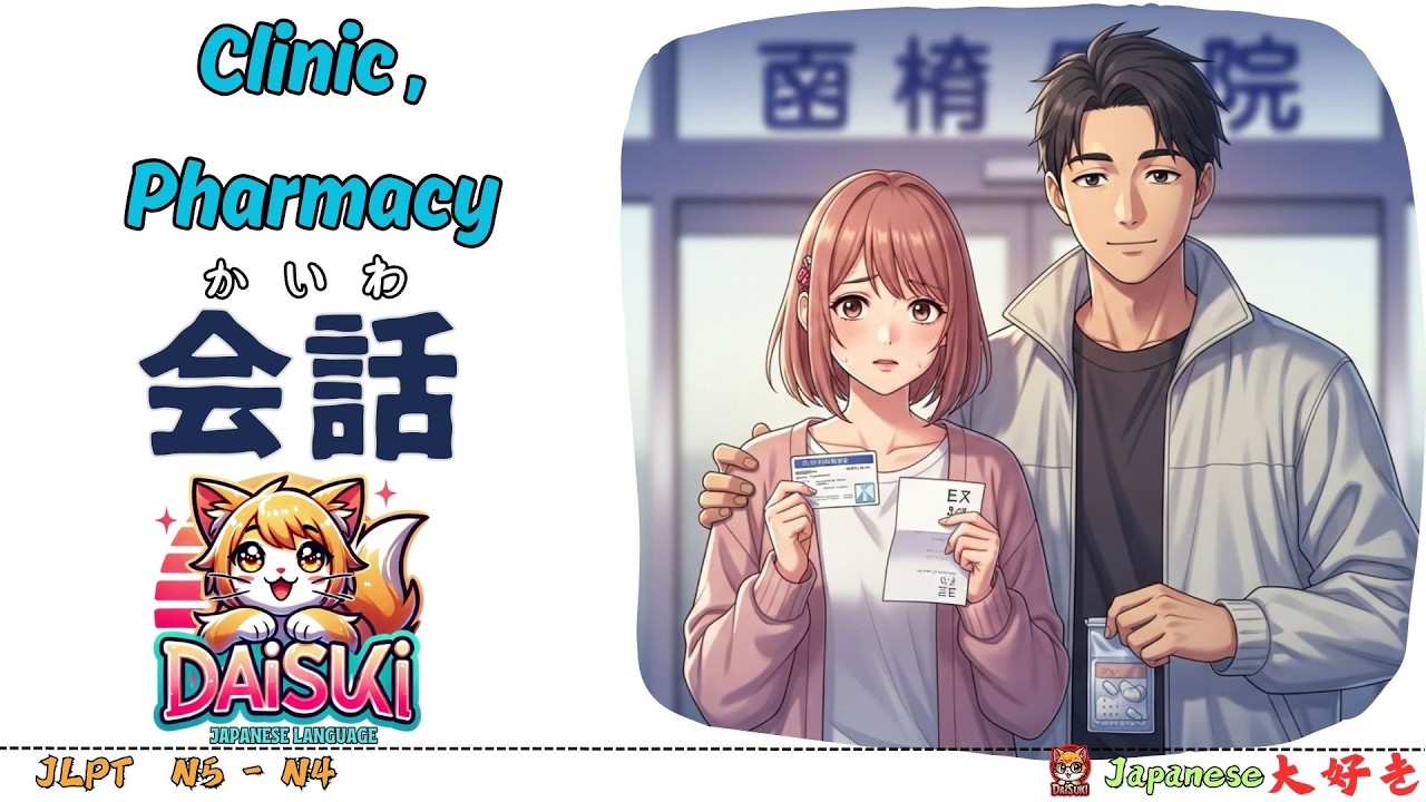 【N5–N3】病院＆薬局で使う日本語｜Clinic & Pharmacy Check in, Symptoms, Prescription（Slow & Easy 会話）
