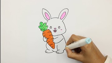 🐰🥕 Hoe teken je een schattig konijn met een grote wortel ✨ Eenvoudige tekening voor kinderen