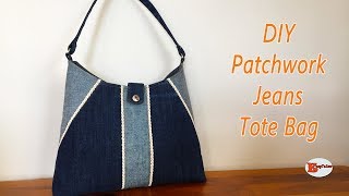 DIY PATCHWORK JEANS TOTE BAG | RECYCLE OLD JEANS | JEANS BAG SEWING TUTORIAL