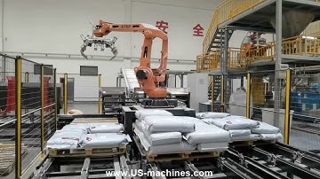 Big bag robot hand palletizing machine sorting stacking machine running video