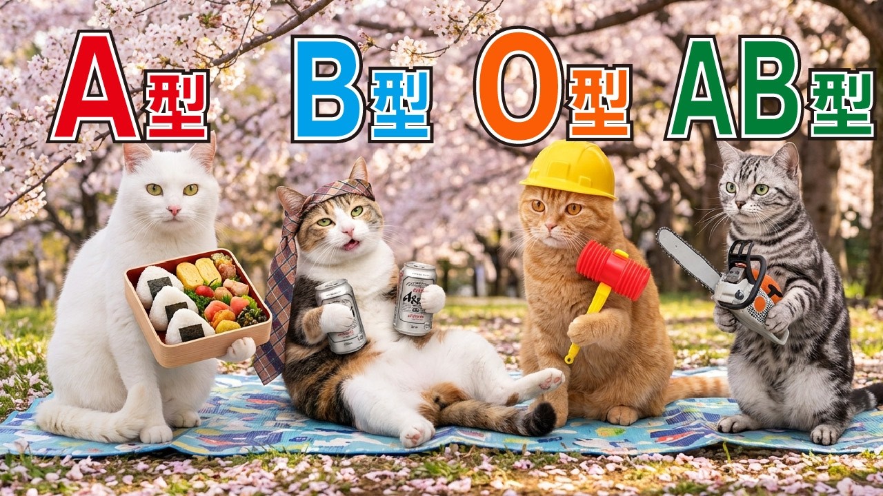 【血液型あるある】桜花見の楽しみ方編🐈(偏見)【AI猫にゃんダフル】