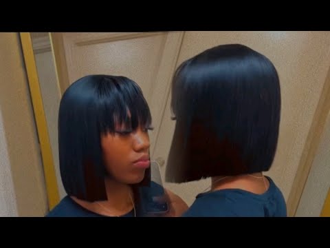 Blunt cut bob with choppy bangs