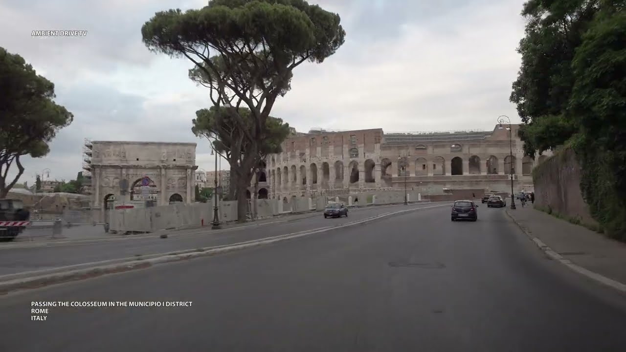 DRIVING ROME ITALY 4K - PASSING THE COLOSSEUM IN THE MUNICIPIO I DISTRICT - AMBIENT DRIVE TV