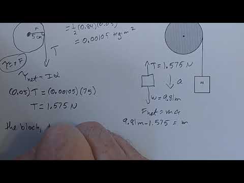 Mechanics p43: Torque and Angular Acceleration Example - Disk and Falling Mass