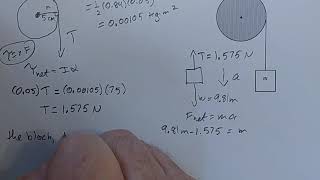 Mechanics p43: Torque and Angular Acceleration Example - Disk and Falling Mass