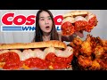 Costco's EPIC Cheesy Meatball Sandwich! Beef & Pork Meatball Marinara, Garlic Pepper Wings - Mukbang