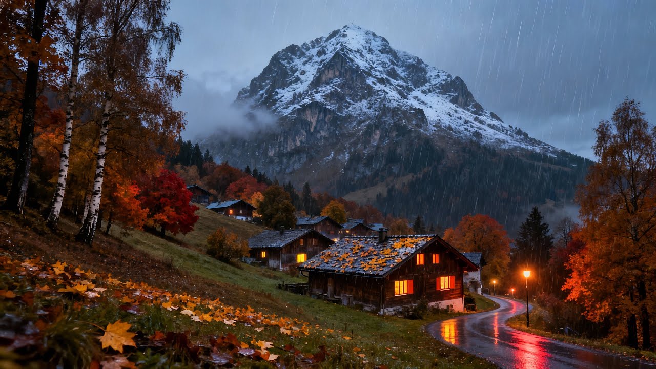 Deep Sleep Rain in a Cozy Mountain Village | Peaceful Thunder Night Ambience for Relaxation