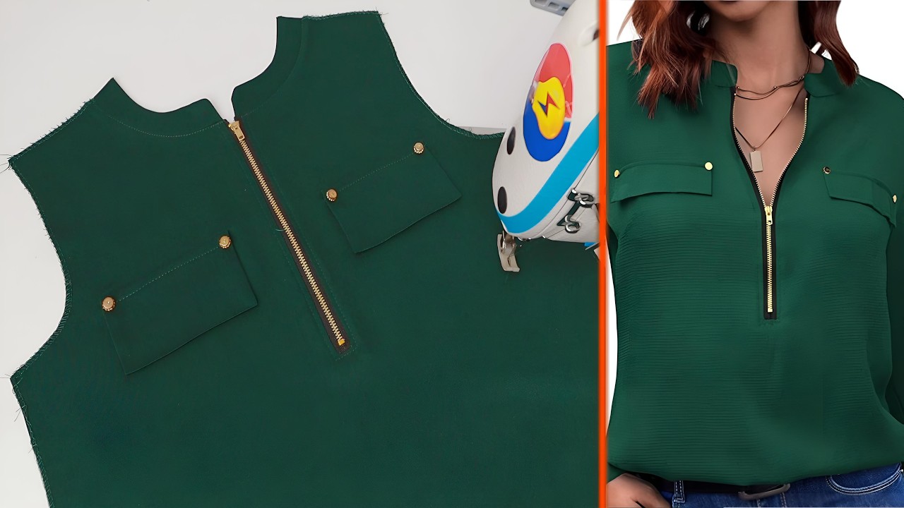 Basic sewing tips for cutting and stitching collar neck designs with zippers and pockets for blouses