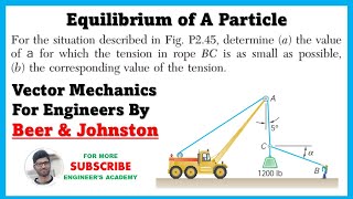 Determine the minimum tension in rope BC  ( Equilibrium of a Particle ) Engineers Academy